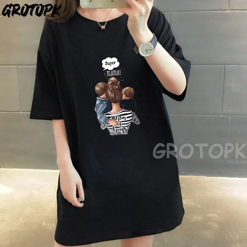 

Super Mom Kawaii Dresses Mother's Gift Women Summer Casual Elegant Black White Dress Women Print Korean Dress Summer Woman 2022