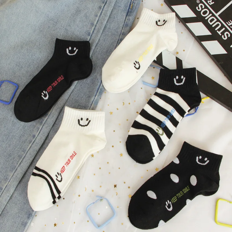 10 Pairs Low Tube Cotton Socks Woman Japanese Style Girl Ankle Socks Summer Fashion Printed Breathable Short Socks Funny Socks