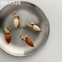 bilandi 925%c2%a0silver%c2%a0needle trendy jewelry geometric earrings 2022 new trend brown cream wooden drop earrings for gifts
