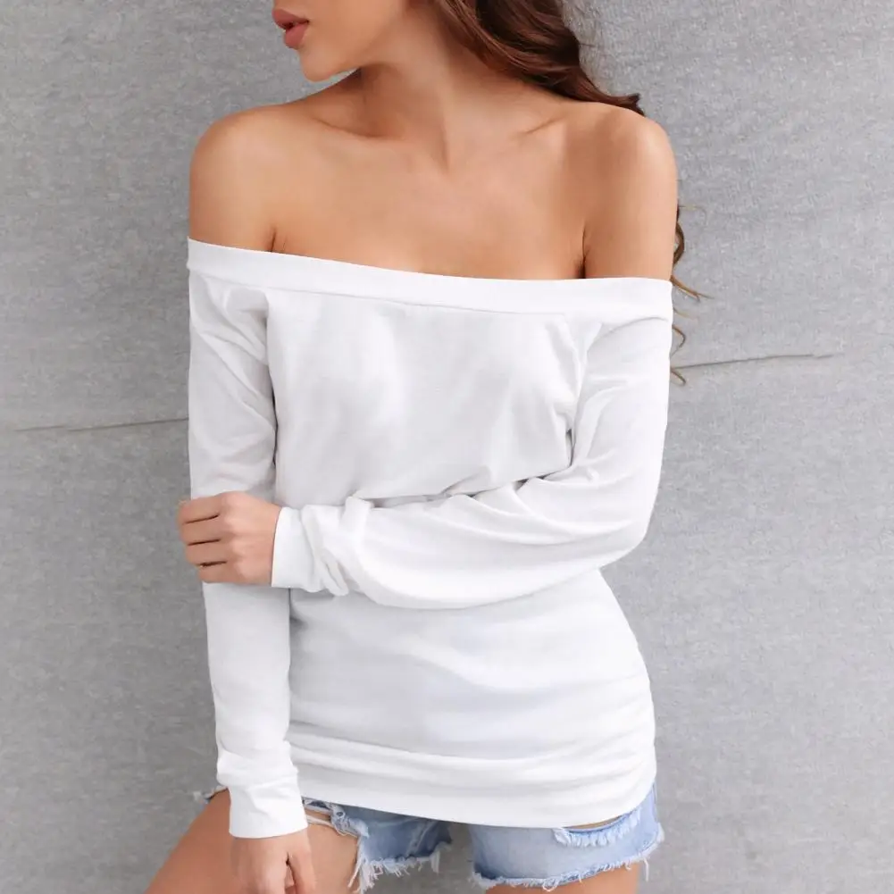 

Sexy Women's Shoulderless T-shirt, Strapless Diagonal Collar Long Sleeved Sweater, Street Top, Autumn Outfit Y2k Tops Camisetas