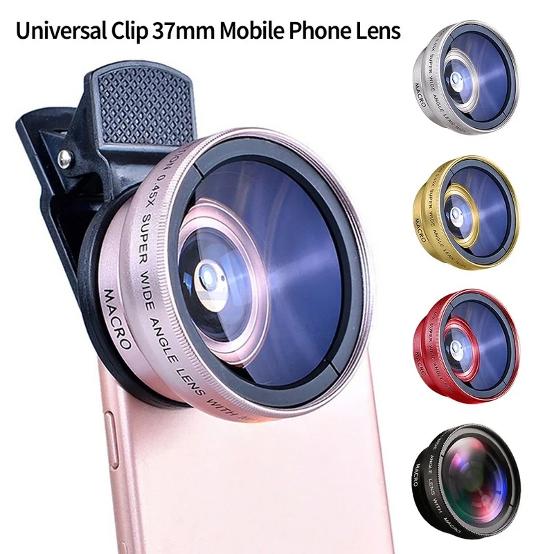 

Professional 0.45x 49uv Super Wide-Angle + Macro HD Lens For iPhone Android 2 IN 1 Lens Universal Clip 37mm Mobile Phone Lens
