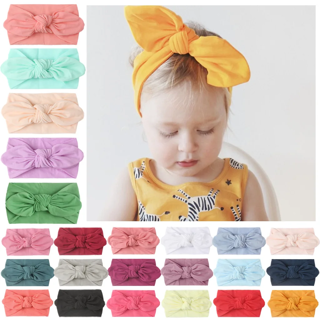 

3pcs Baby Headbands Girls Hair Accessories Rabbit Ear Solid Color Soft Nylon Turban Bow Elastic Hairband Toddler Girls Headband