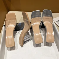 2022 new sandals open toe high heels women transparent plexiglass slippers heel transparent sandals high heel sandals