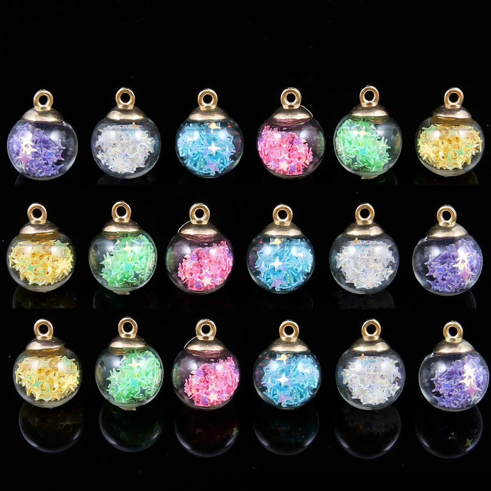 

10 Pcs 3D Acrylic Bead Pendant Ball Pentagram Sequins Wrapped Acrylic Pendant Charms for Jewelry Making Necklace Decoration
