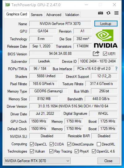 MLLSE Video Card RTX 3070 8GB NVIDIA GPU GDDR6 256bit HDMI*1 DP*3 PCI Express 4.0 x16 Graphics Cards For Gaming 6