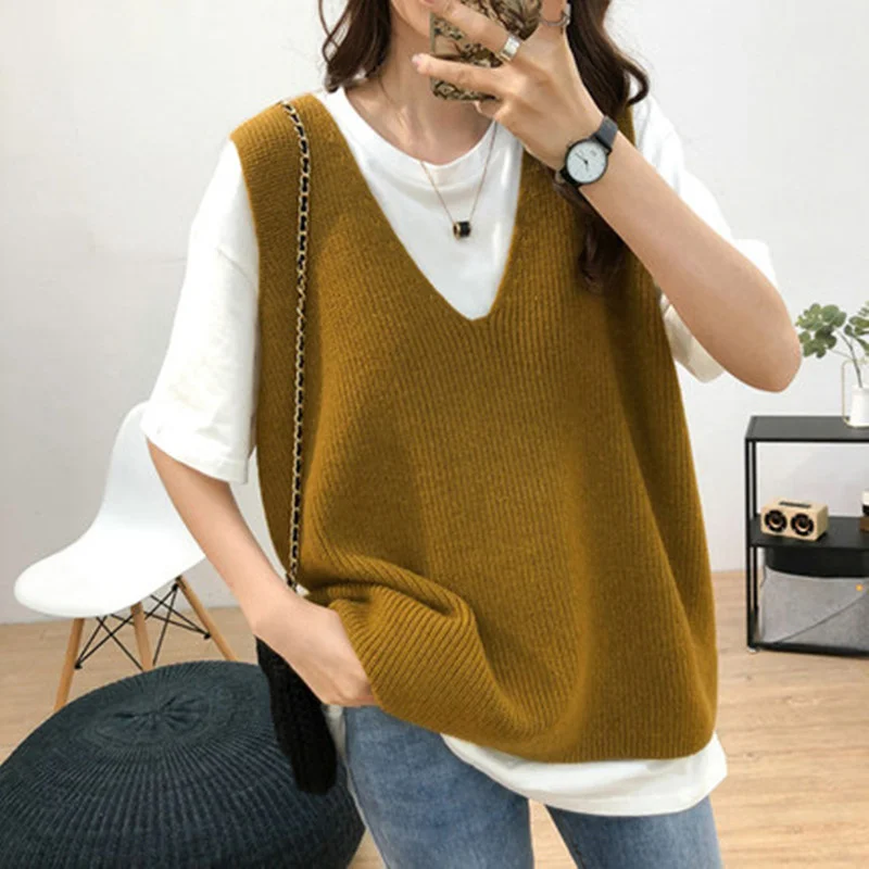 

Casual Vest Clothes Harajuku Women Sweater Vintage New V-neck Sweater Tops Sleeveless 2022 Vest Loose Spring Chic Autumn