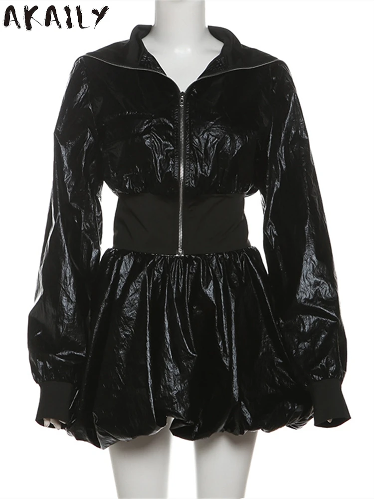 Akaily зимний женский комплект из двух предметов искусственной кожи уличная одежда