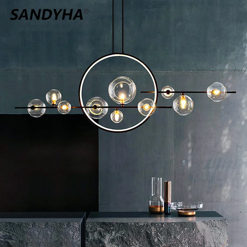 

Modern Glass Ball LED Chandeliers Black Clear Bubble Pendant Lights for Dining Living Room Kitchen Lamparas Colgantes Para Techo