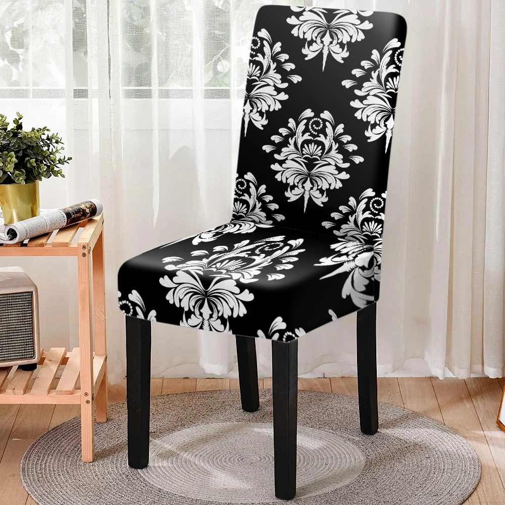 

Black Mandala Stretch Dining Chair Cover Elastic Printed Kitchen Chair Covers Slipcovers for Wedding Banquet Restaurant Hotel