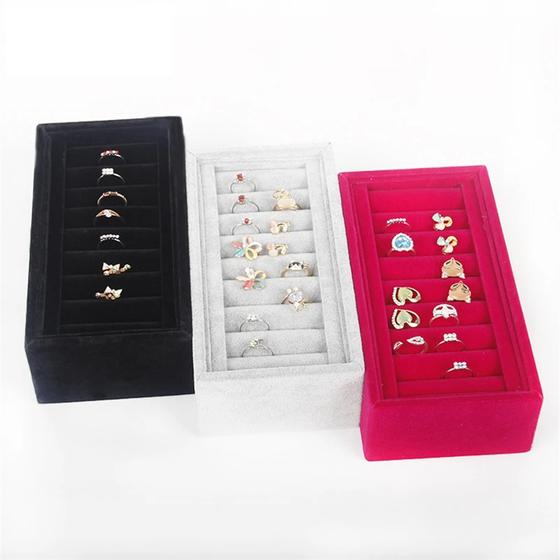 High Quality Grey Velvet Ring Jewelry Display Earrings Pendant  Storage Box Organizer Case Tray Stand Holder