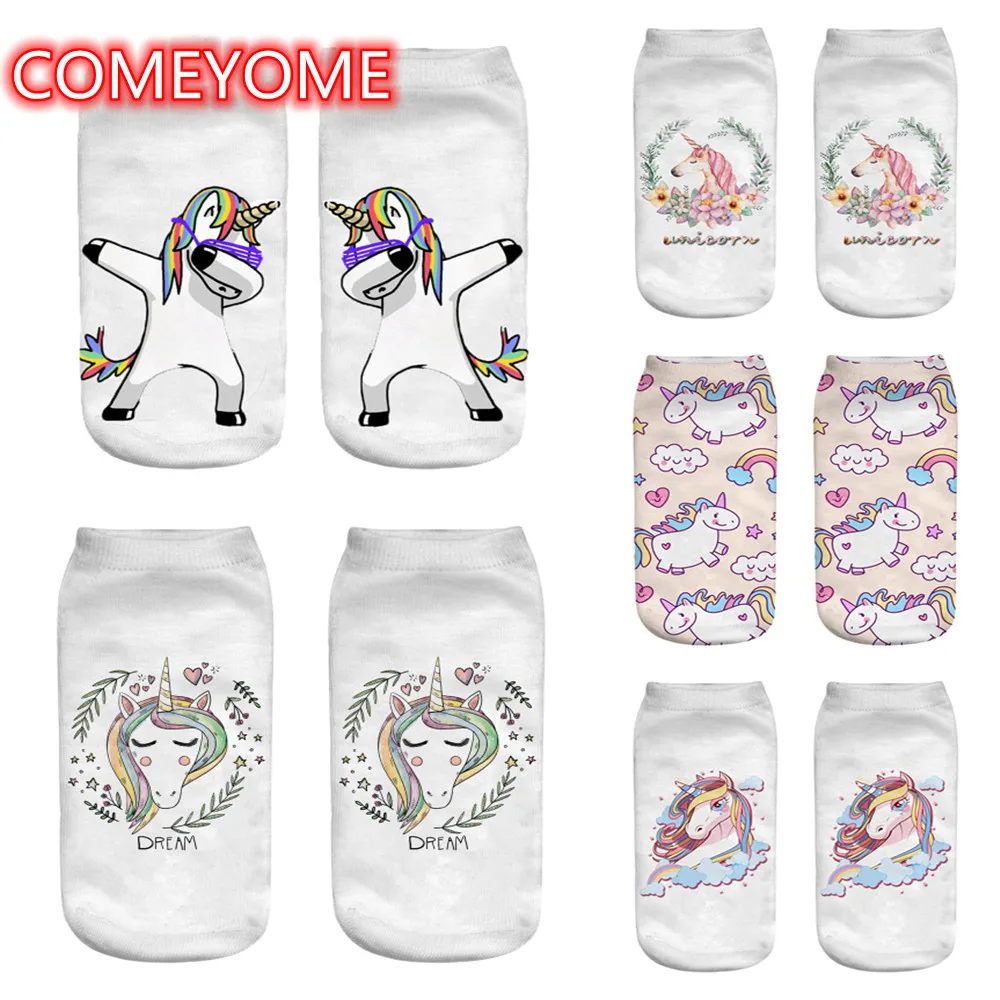 

Fashion Harajuku 3D Print Unicorn Socks Women Kawaii Ankle Licorne Chaussette Femme Calcetines Mujer Cute Art Funny Sox