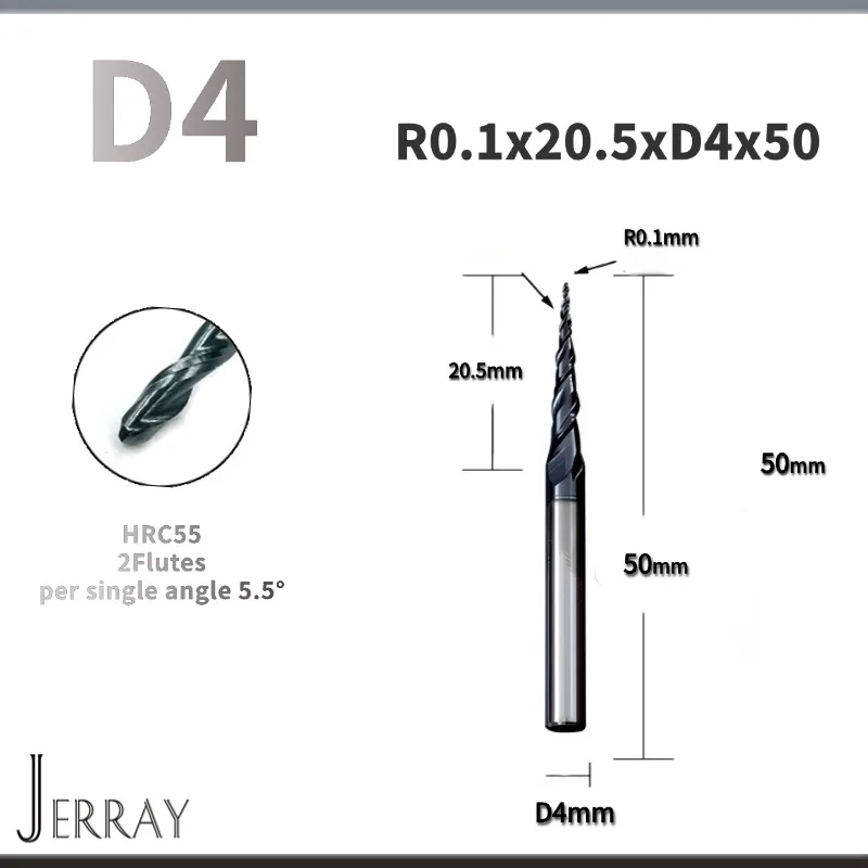 

R0.1X15XD4X50 HRC55 Твердосплавные конические сферические концевые фрезы для обработки древесины с ЧПУ 2D 3D Резьбовые фрезы Фрезерные cu
