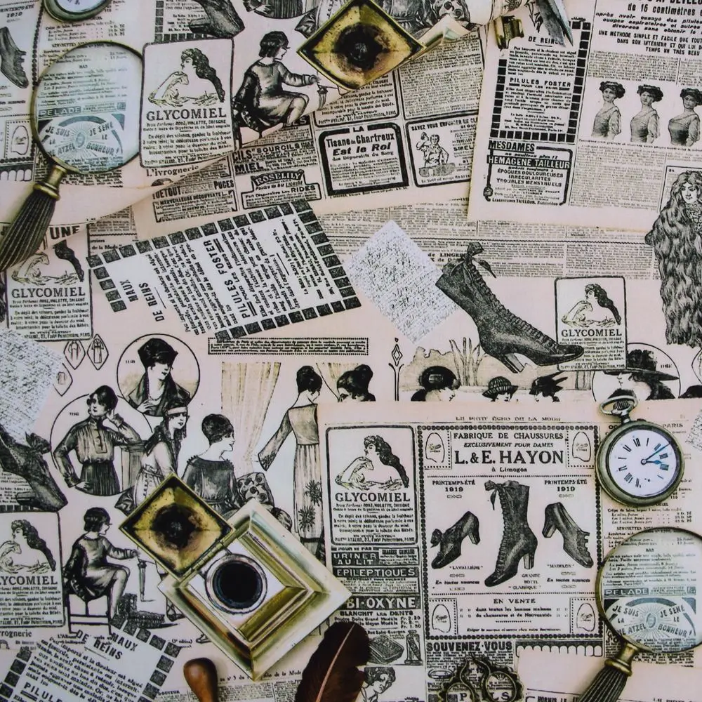 

1 Yard Digital Printing Cotton Fabric For Cloth, Bag, Bedding, Old Newspaper, Width=110cm