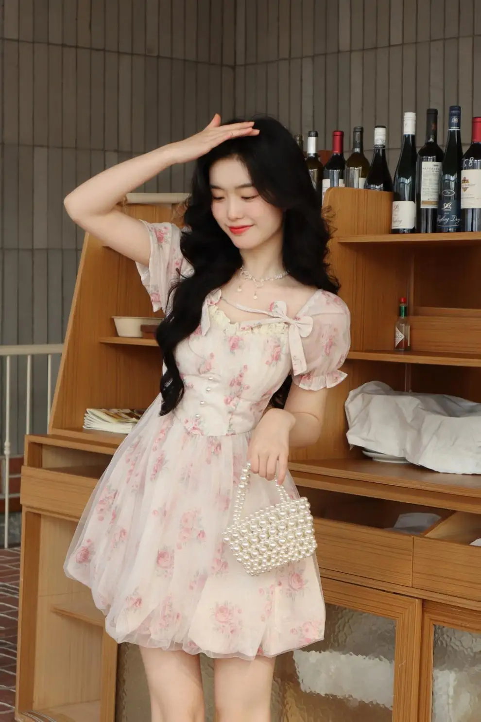 

XUAN PhD Female Korean Fashion Cute Party Mini Dress Summer 2023 Summer Floral Sweet Mini Dress Women Print French Elegant Fairy