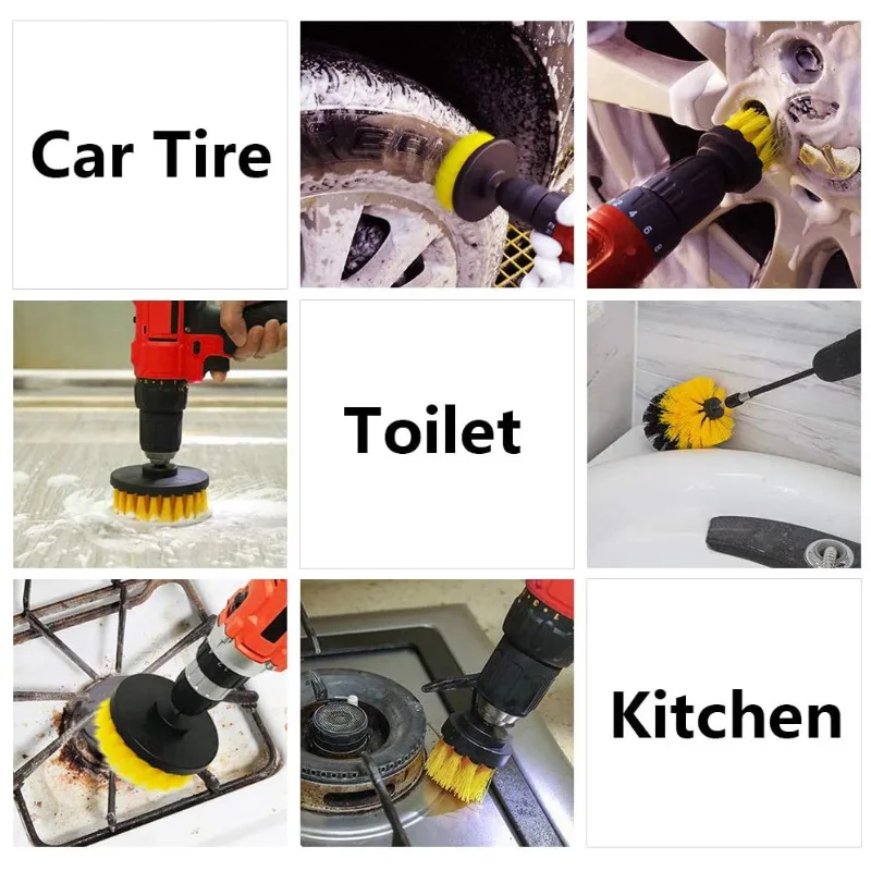 drill brush attachment set power scrubber tools car polisher bathroom cleaning kit kitchen cleaning brush accessories free global shipping