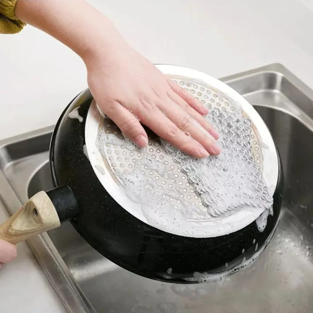

Kitchen Cleaning Ring Cloth Stainless Steel Chain Scrubber Pan Scrapers Cookware Accessories Reusable Washing Net Cleaning Tools