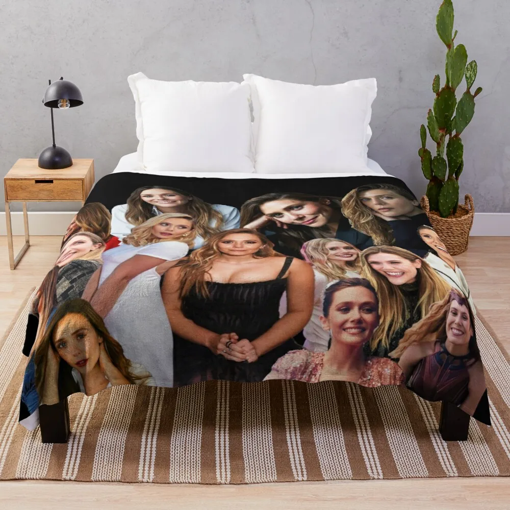 

Elizabeth Olsen collage Throw Blanket dorm room essentials cute blanket decorative blankets