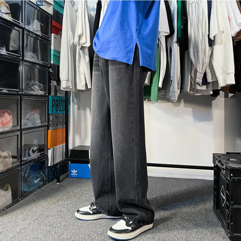 Blue Black Jeans Baggy Men Fashion Retro Casual Straight Jeans Men Streetwear Hip Hop Loose Wide Leg Denim Pants Mens Trousers