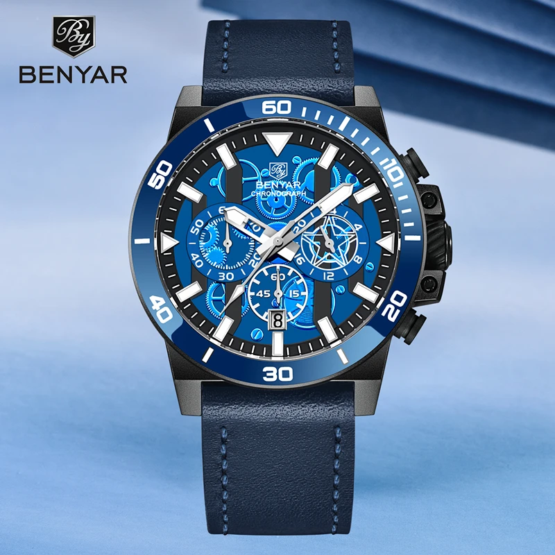 

2022 BENYAR NEW Men's Quartz Watch Fashion 42MM Chronograph Stopwatch 3C Sports Sapphire Stainless Steel Waterproof Reloj Hombre