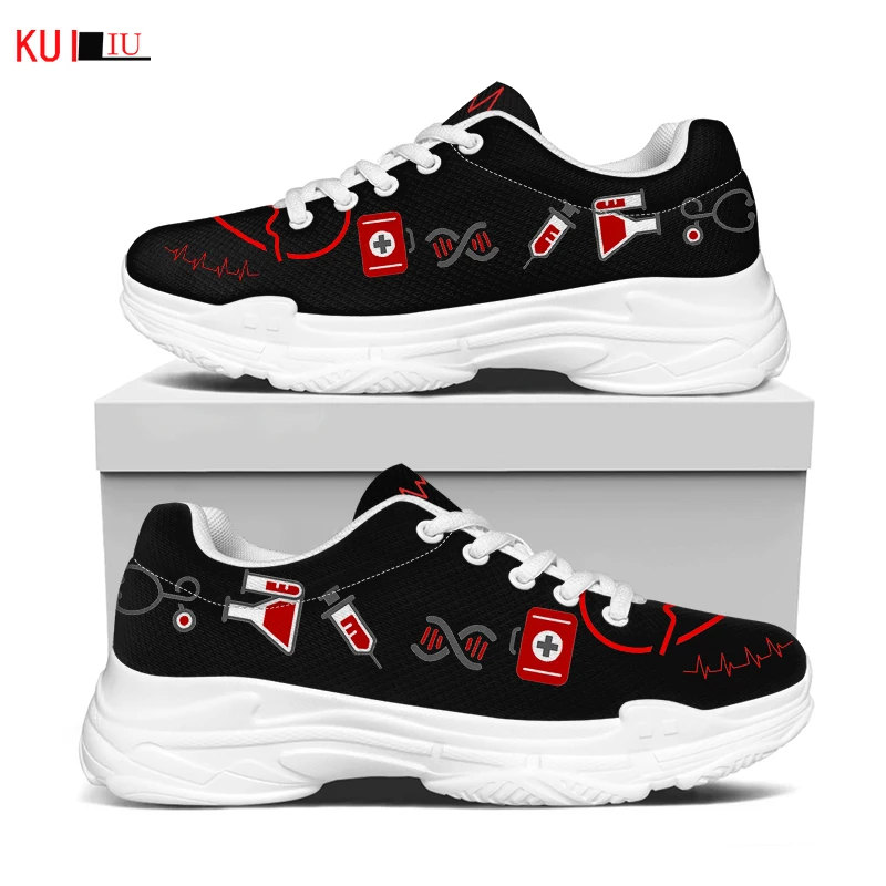 

KUILIU Nurse Women Fashion Sneakers 2021 Autumn Medical Heart Beat Design Platform Chunky Casual Brand Mesh Shoes Breathable