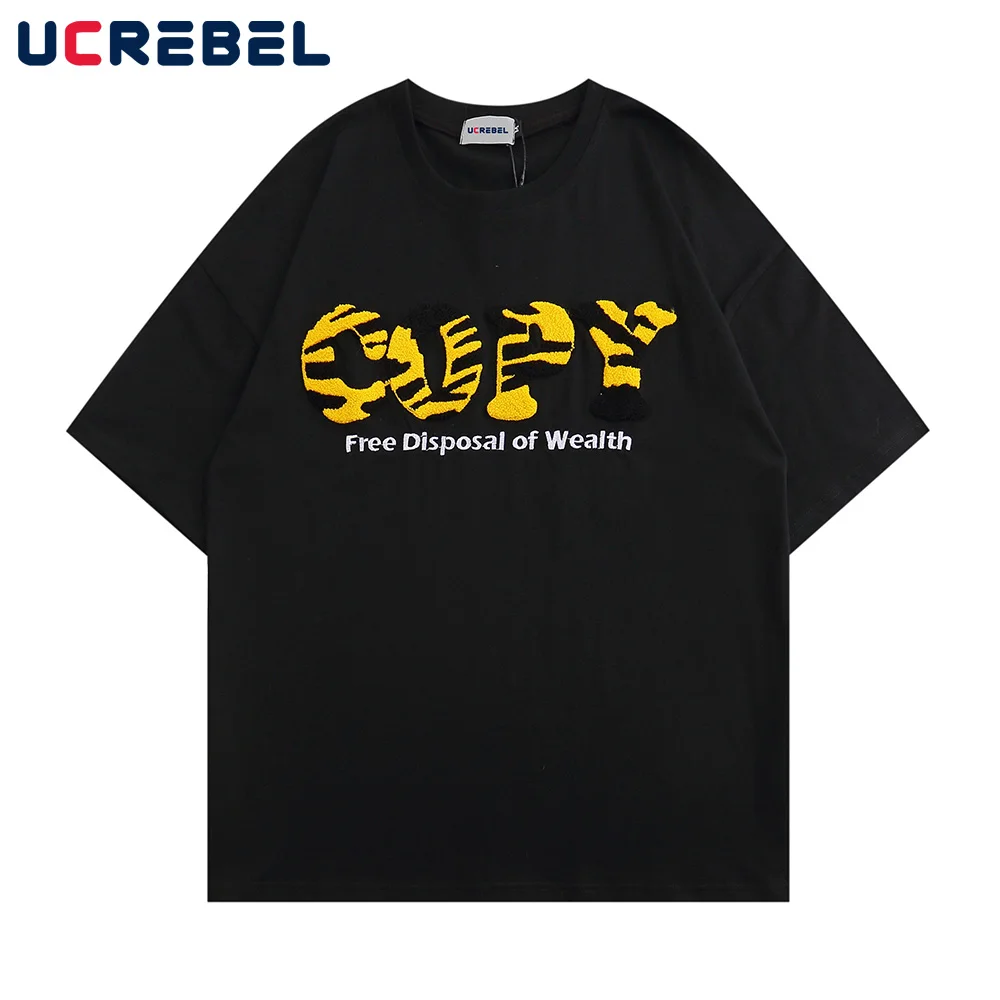 

Tiger Stripe Letter Embroidery Short Sleeve T-shirt Mens Summer Casual Crewneck Half-Sleeve Tee Streetwear Loose Cotton Top Men