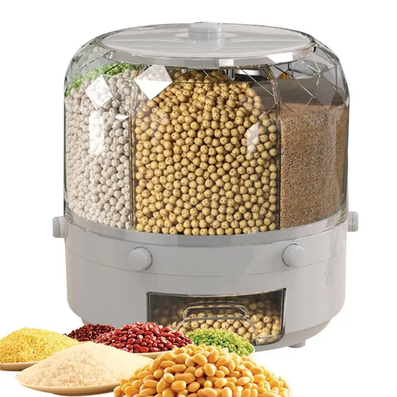

Rice Bucket Dispenser 6 Grids Rice Food Bucket Dispenser Rotatable Transparent Rice Storage Bucket For Countertop Cutlery Racks