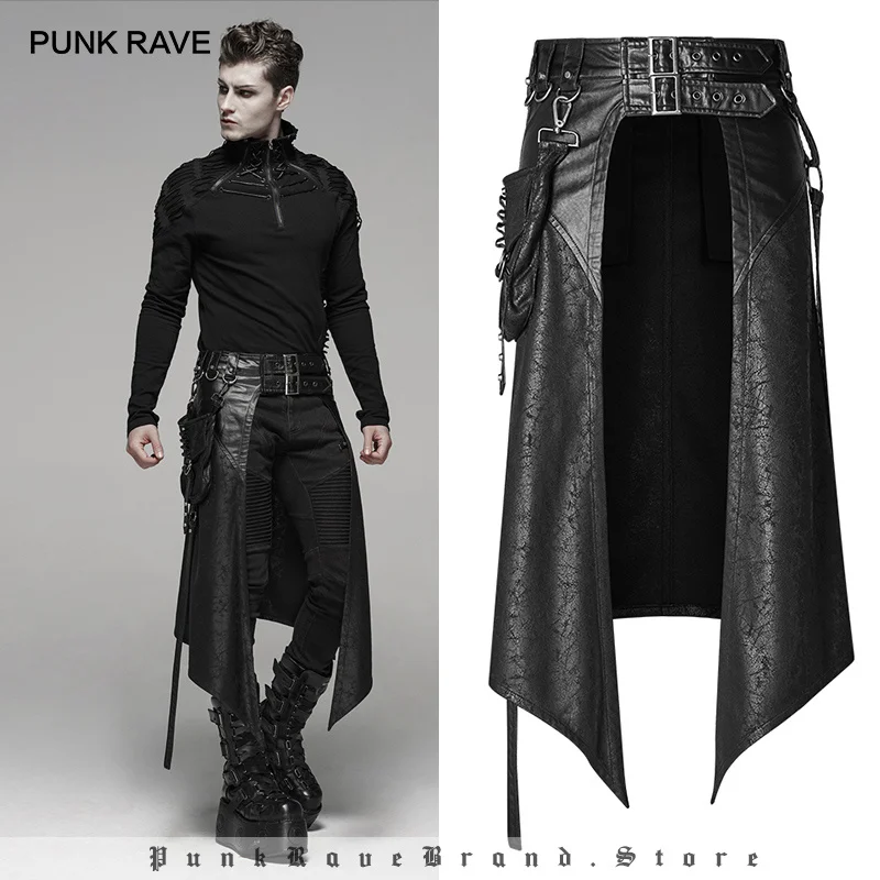 

PUNK RAVE Men's Punk Removable Side Stereo Pocket Half Skirt Stage Performance Party Club Cosplay Men Skirt Pants