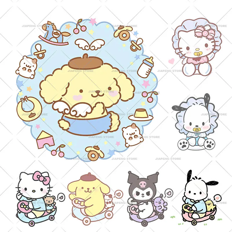 

Sanrio Purin Cinnamoroll Iron on Patches Heat Transfers For Baby Clothes Cute Hello Kitty Printed Thermal Stickers on tshirt DIY