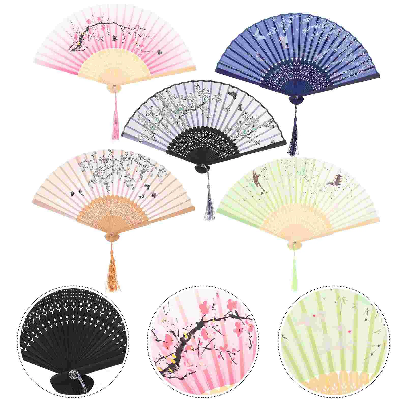 

5Pcs Retro Style Fan Foldable Dance Fan Chinese Style Fan Dance Party Fan Prop Random Style