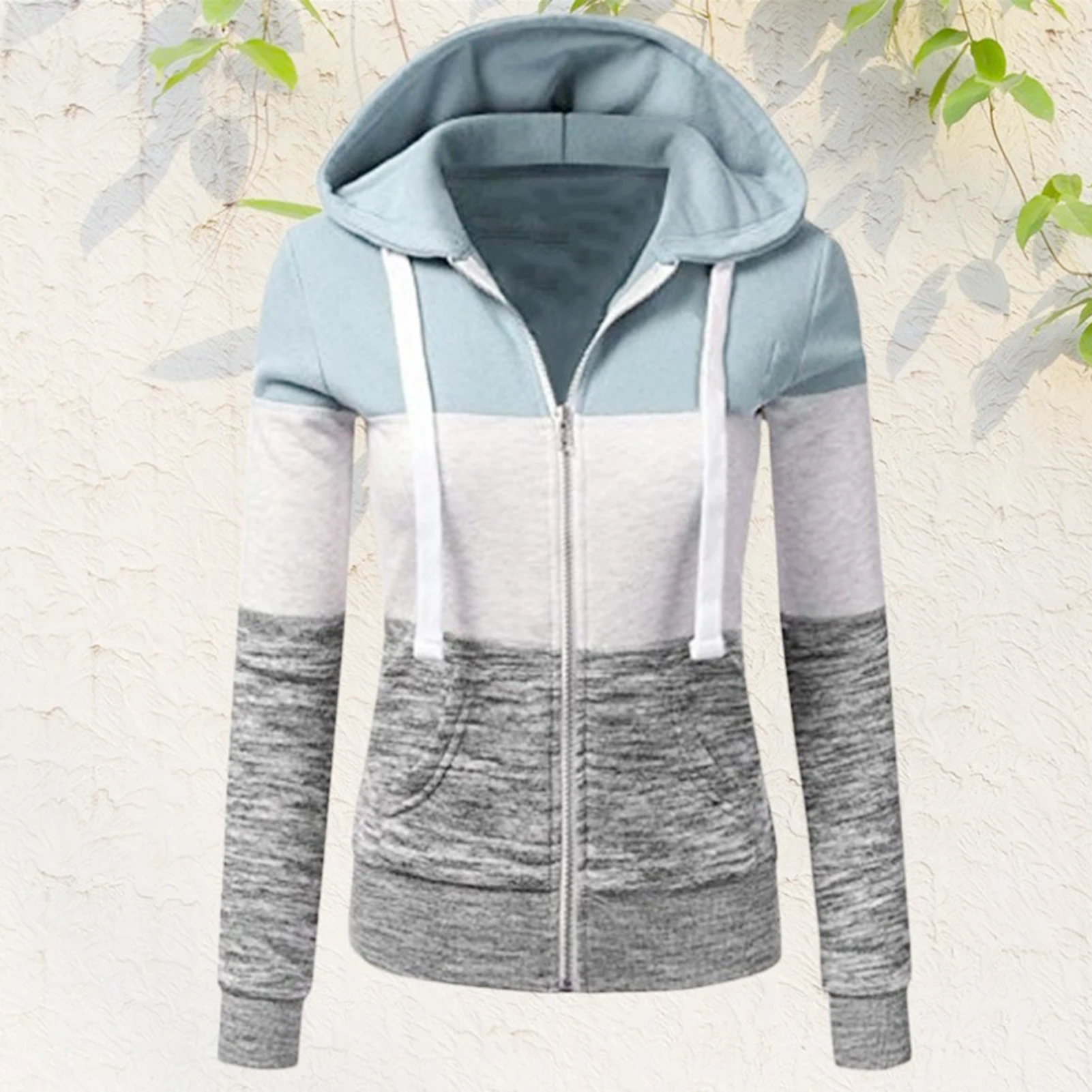 

Color Contrast Thermal Hooded Jacket Drawstring High Elastic Sweatshirt for Spring Autumn Winter Wear NIN668