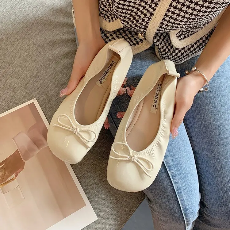 

2022 Классические балетки, женские лоферы на плоской подошве, мягкие складные туфли без шнуровки с красивым бантом, элегантная женская рабоча...