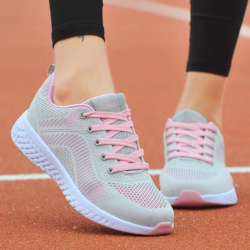 

Women's Breathable Sneakers Flying Woven Lightweight Soft Sole Sports Shoes Lace-Up Casual Net Gym Zapatillas Running Hombre