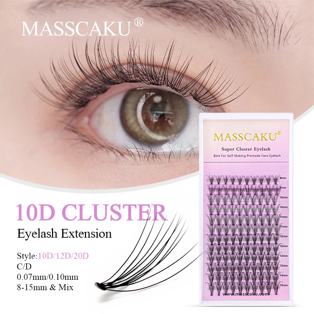 

MASSCAKU 12 Lines Premade Fans Russian Volume Lashes 0.07 Heat Bonded Clusters Individual False Eyelash Extensions Makeup