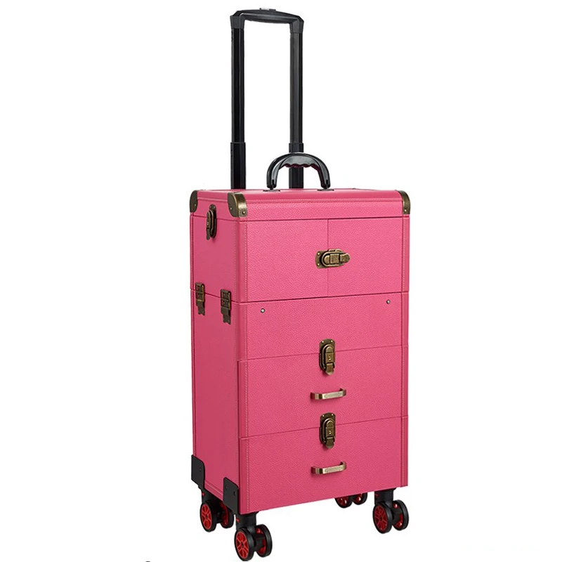 Fashion Trolley Cosmetic Case Aluminum Portable Travel Makeup Case Professional Box Spinner Wheels Trolley Luggage