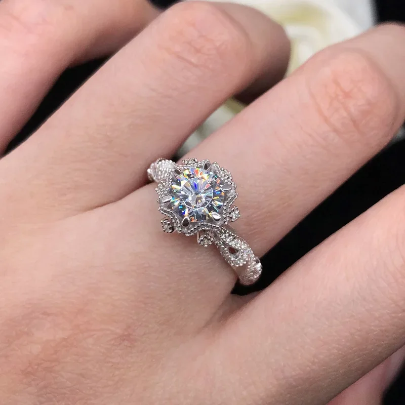 Женское кольцо с бриллиантом из твердой платины PT950 шестью когтями Ice and Fire модное