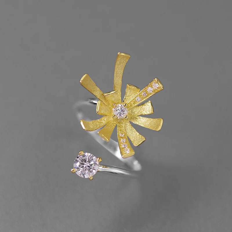 

INATURE 925 Sterling Silver Dazzling CZ Fireworks Adjustable Opening Ring For Women Wedding Party Jewelry