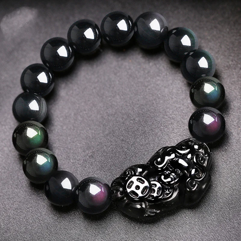 

Natural Rainbow Eye Obsidian Wealth Pixiu Bracelet Men Women Healing Pulsera Fengshui Fortune Brave Troops Lucky Amulet Bracelet