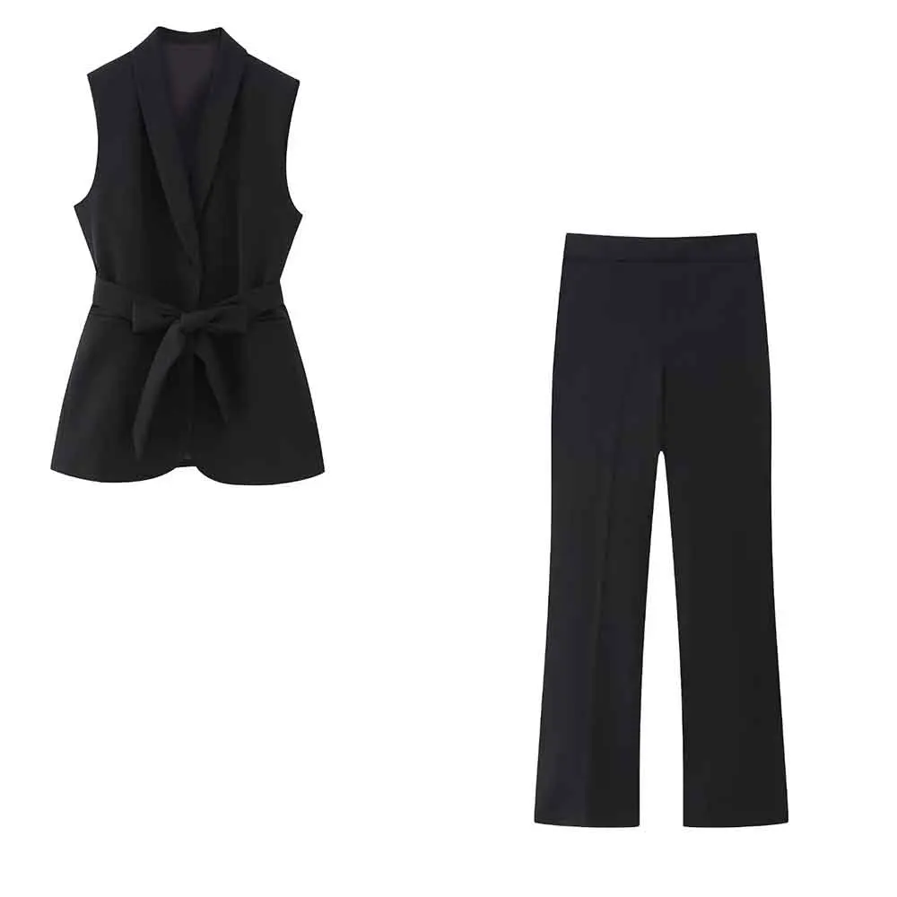 

Комплект женский из 2 предметов, жилет с поясом и винтажные подвесные брюки, женский жилет, шикарный топ, новинка 2023