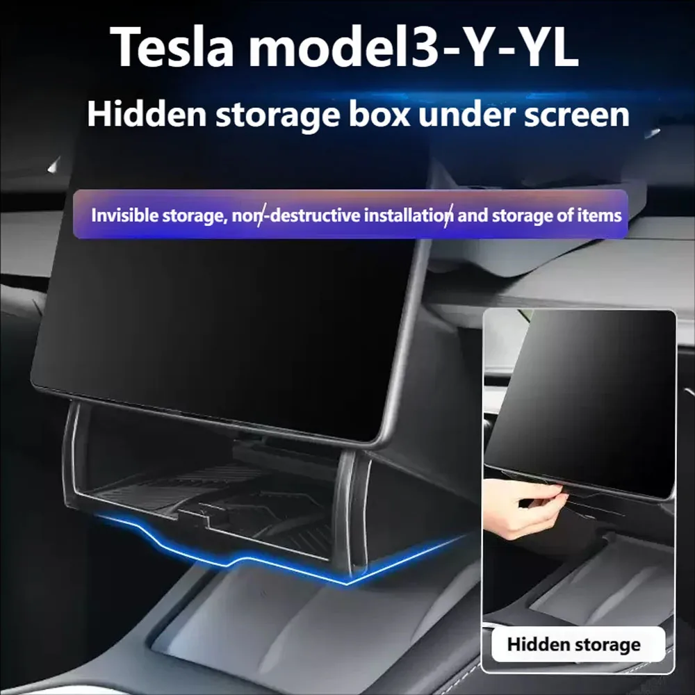 Фото Для Tesla Model 3/Y/YL/Refresh: Скрытый магнитный отсек для хранения с открывающимся и закрывающимся механизмом, большой объем, скрытый ящик для хранения. №1