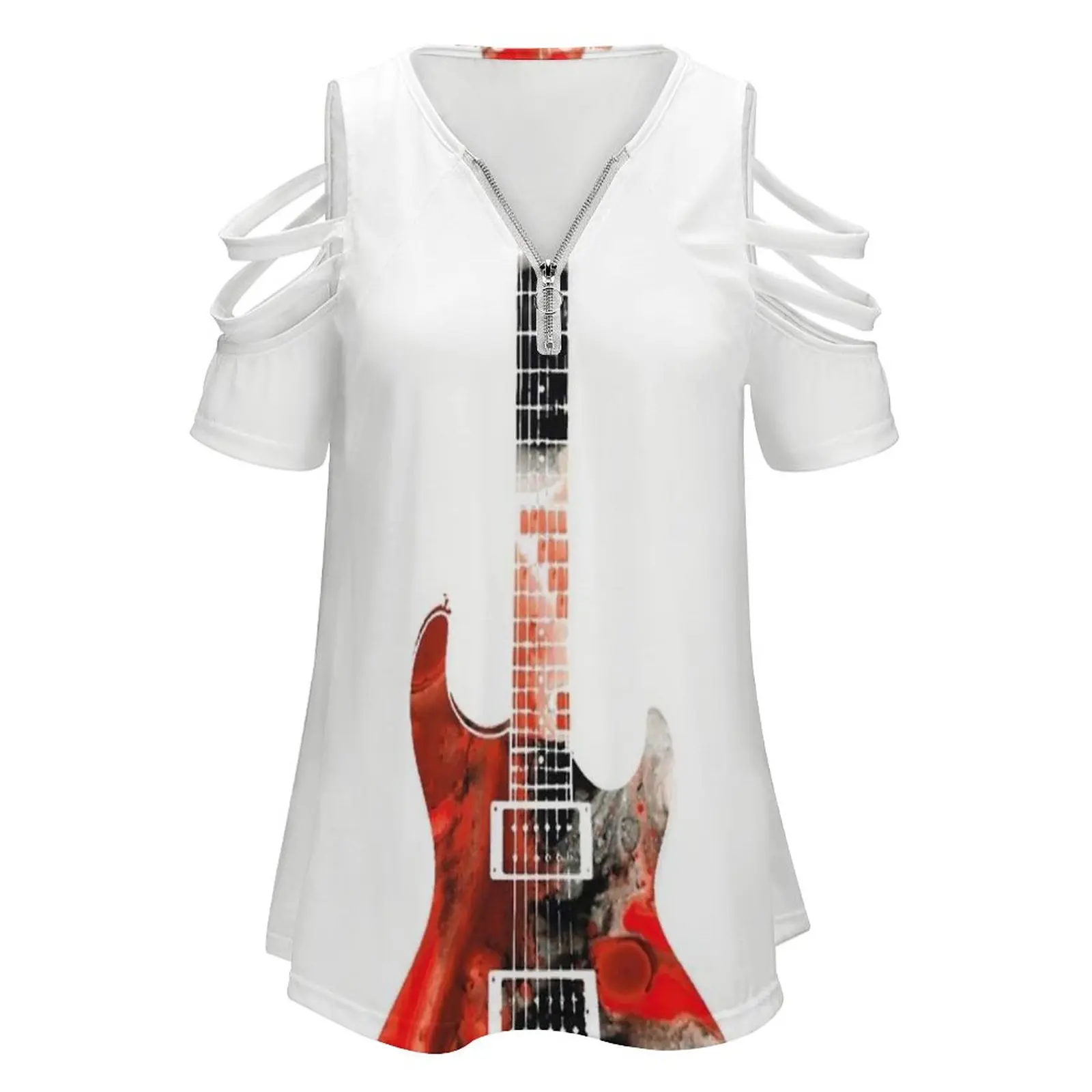 Electric Guitar-Colorful Abstract Musical Instrument By Fashion Print Women Ladies Girls T-Shirt Harajuku Round Neck Short