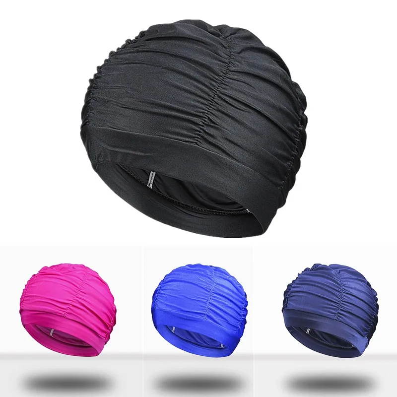 

1PC Fashion Swimming Hat Unisex Long Hair Bathing Cap Swimming Cap Stretch Drape Pure Color Swim Pool Sport Elastic Nylon Turban