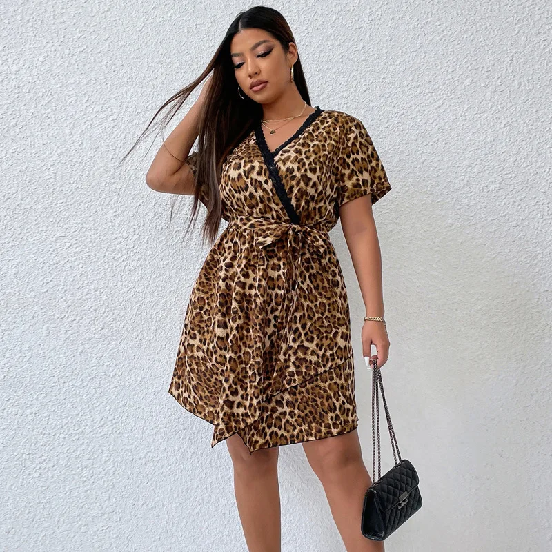 

2022 summer Sexy Leopard V-neck short sleeved dress