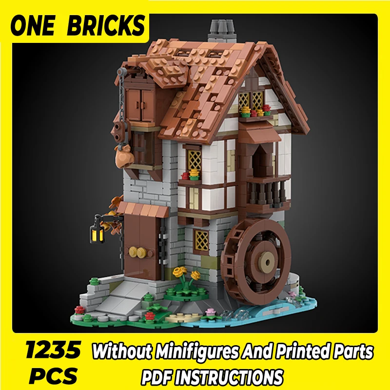 

Конструктор Moc модульный, уличный вид, средневековый Watermill, технические кирпичи, сборка «сделай сам», строительная игрушка для детей, подарок на праздник