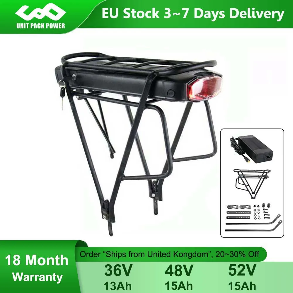 

Rear Rack Battery 21700 Samsung 48V 15Ah 52V 15Ah 50E Li-ion Cell Electric Biycle Bateria Pack for 1500W 1000W 750W 250W Motor