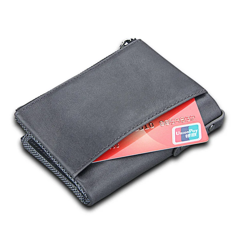 Crazy horse Brand Genuine leather men's short short RFID anti money brush men double zipper wallet Wallets Coin Purse Cards new