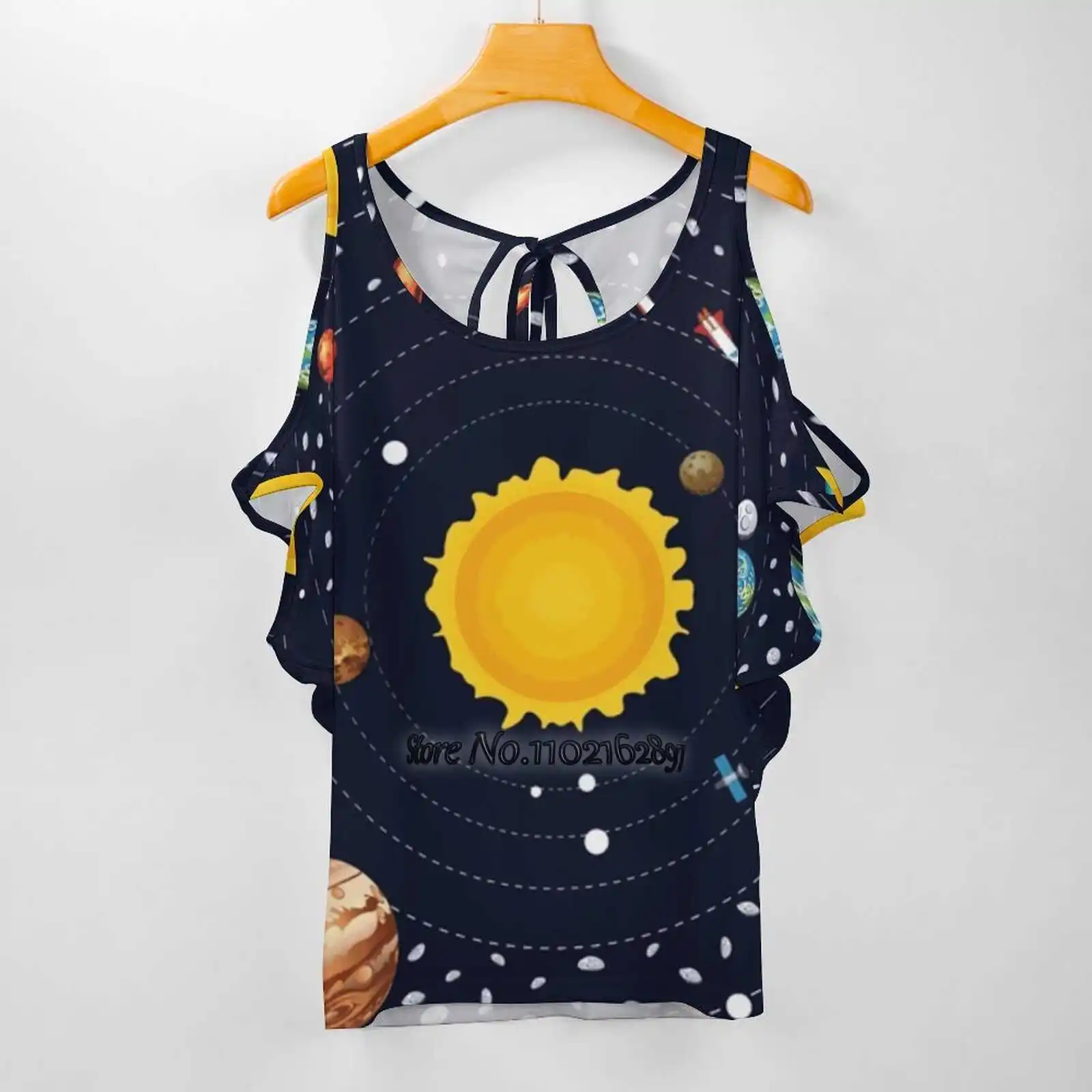 

Женские футболки с принтом планеты Солнечной системы, топ с круглым вырезом и шнуровкой сзади, модная графическая футболка, астрология, аст...