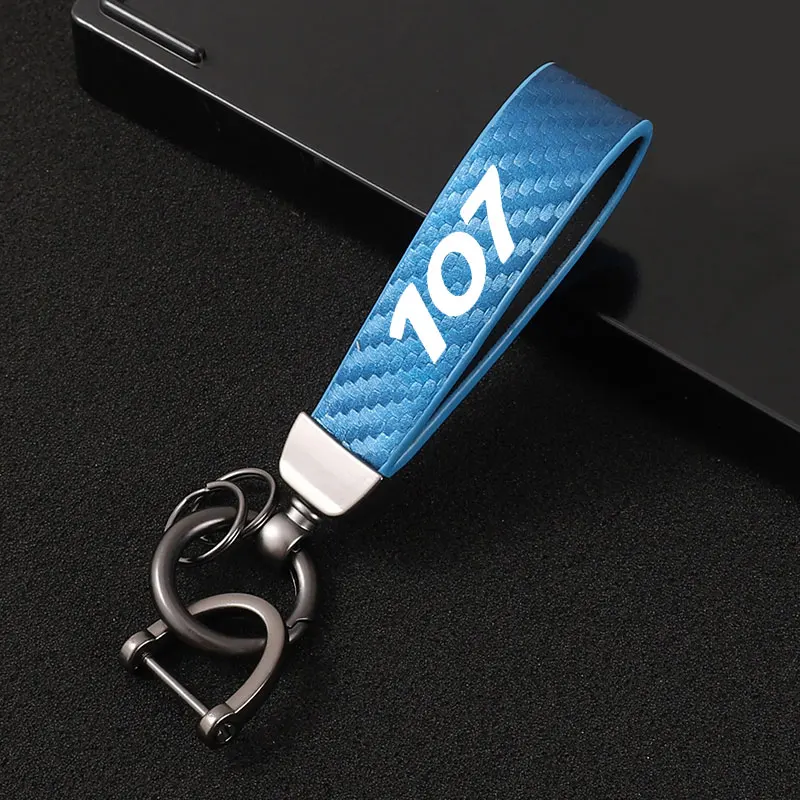 

For Peugeot 107 Car Key Ring Holder Color Carbon Fiber Keychain Car Styling Custom Rotating Horseshoe Key Ring