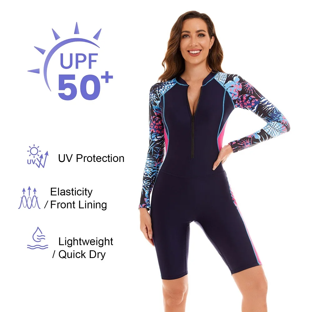Женский купальник с длинным рукавом и принтом цельный купальный костюм женский