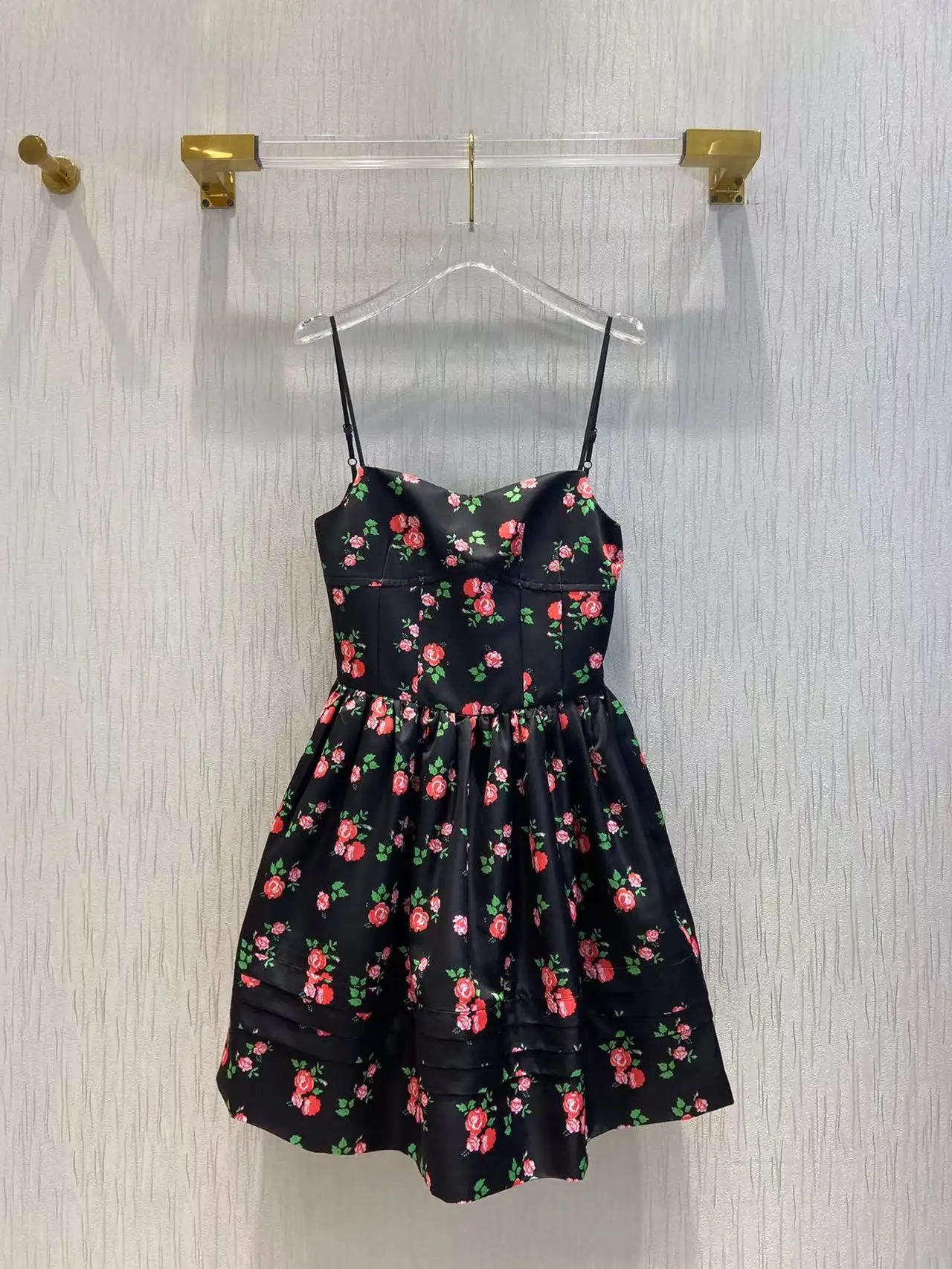 

Fyion 2022 Women's Summer Runway High Quality Spaghetti Strap Mini Dress Sexy Party Flowers Print Black Dresses