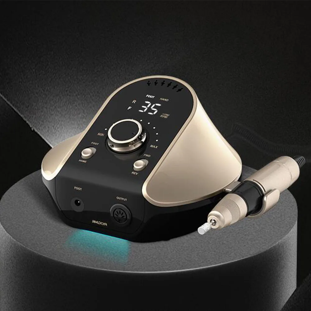 Элегантная Золотая дрель для ногтей 35000 об/мин 45 Вт, маникюрный аппарат, профессиональный токарный станок для ногтей, фрезер для искусственного маникюра